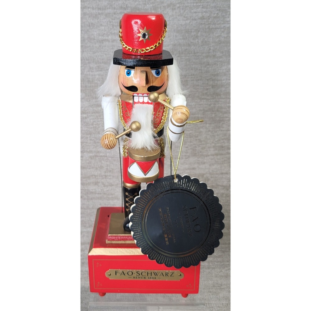 FAO Schwarz Decorative Musical Holiday Nutcracker Drummer Red White Gold NWT